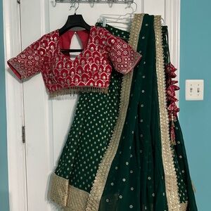 Elegant Red and Green Lehenga Choli